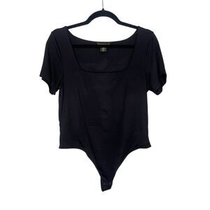 House of Harlow 1960 Women’s Large Short Sleeve Bodysuit Black Square Neck